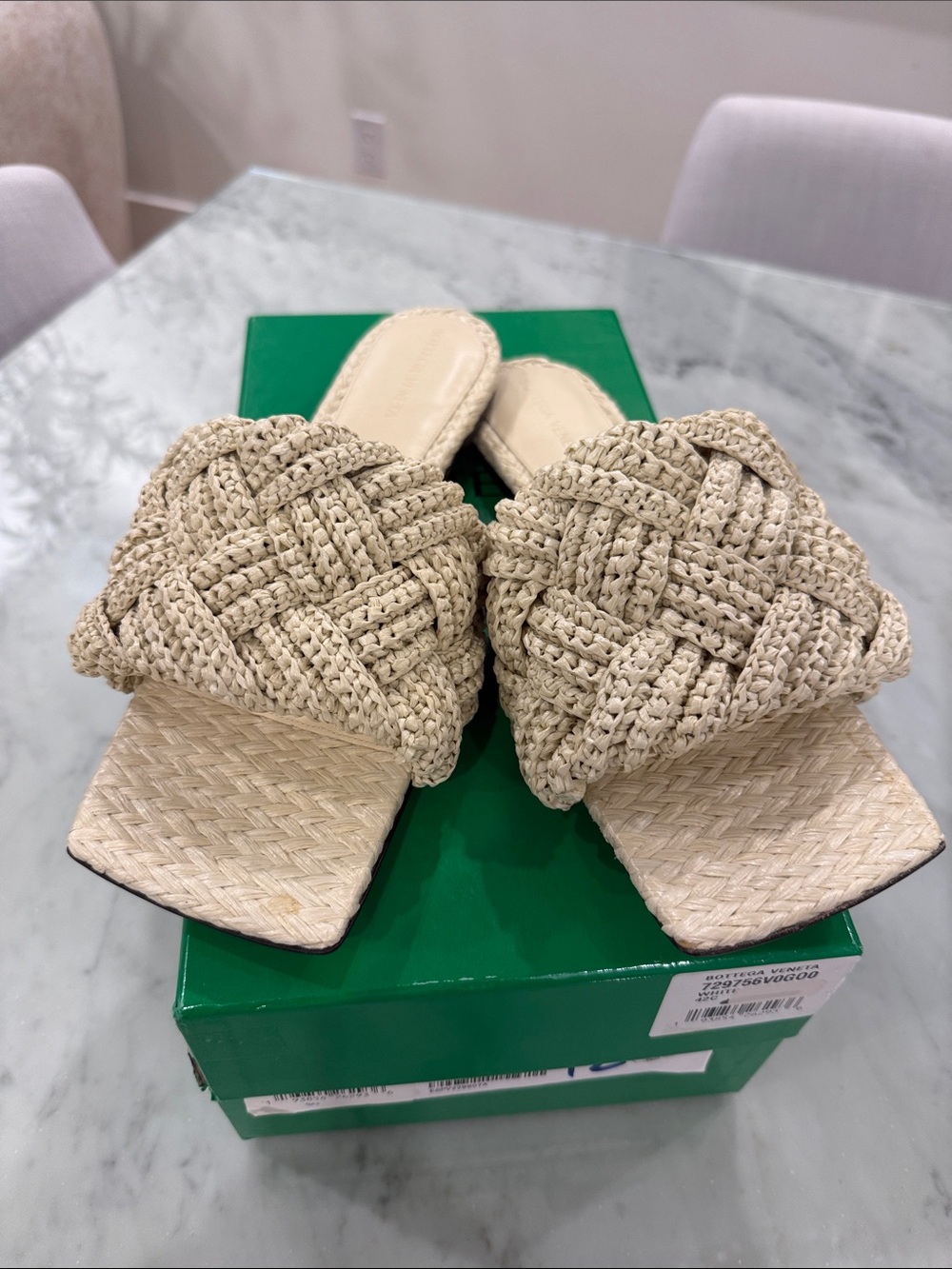 Bottega Veneta Braided Raffia Slide Sandals in Beige
